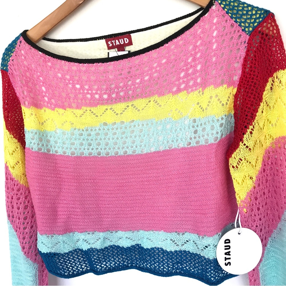 NWT Staud Rainbow Stripe Colorblock Sweater - Picture 5 of 9